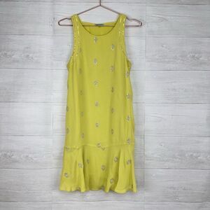 Anthropologie Leifnotes Shift Dress Size 2 Neon Yellow Sleeveless Ruffle Sequin